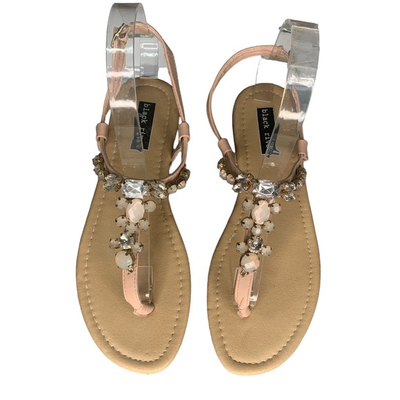 Black Rivet Shoes Black Rivet Flat Beaded Sandals Size 8 Soft